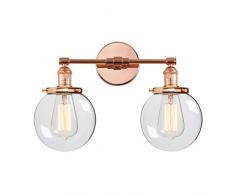 Phansthy Vintage Wandleuchte mit Globe Glas Schirm 2 Lampen Wandleuchter Beleuchtung für Innen Rustikale Wandlampen für Wohnzimmer Badezimmer Schminkspiegel Modern kupfer