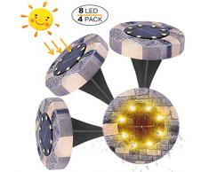 Solarleuchte Garten für Außen,kdorrku 4 Stück IP65 Wasserdicht Harz Solarleuchten Garten 8LED Warmweiß Landschaft Beleuchtung led Einbaustrahler Solarlampen Bodenleuchte Aussen für Yard Auffahrt Rasen