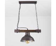 Landhaus Hängeleuchte Holz Metall Braun E27 L:40cm Vintage Pendelleuchte Küche Esstisch Wohnzimmer