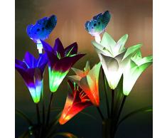 Solarleuchte Garten für Außen 2 Packung Solar Lampe Lilie Blumen Solarlicht mit Farbwechsel LED Beleuchtung Dekoration Lichter für Garten Rasen Balkon Terrasse Feld Weg