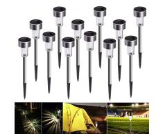 Solarleuchte Solar Gartenleuchte LED Solarlampe 12 Stück Energiesparend IP65 Wasserdicht Edelstahl Ideal für Terrasse, Rasen, Garten Hofwege und Wege