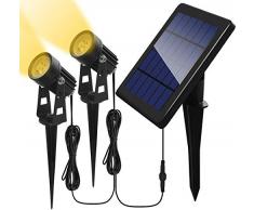 FLOWood Solarstrahler für außen Solar LED Strahler außen Garten Solar Spot Gartenstrahler Solarleuchten für Garten außen Warmweiß 300lm IP65 Alulegierung + ABS 2 Stück