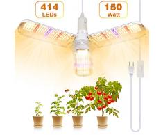 LED Pflanzenlampe, SINJIALight E27 150W Grow Lampe Pflanzenlicht der 3 Flügel, Winkel Einstellbar 414 LEDs Vollspektrum Wachstumslampe mit Verfügbarem Netzkabel, für Alle Wachstumsstadien für Zimmer
