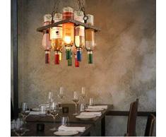 Kronleuchter Vintage-industrieller Art Pendelleuchte Schmiedeeisen - Wein-Flaschen-Dachboden-Restaurant-Stab-Café-Esstisch-Bartheke-Hängeleuchte Antik Retro Dekorative Pendellampe Hängelampe E27
