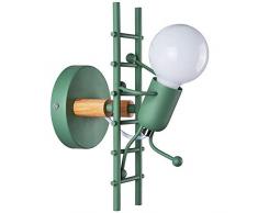 Kreative Led Wandleuchte, Cartoon Boy Grau/Grün/Weiß Schmiedeeisen Dekorative Lampe Hängelampe Wandleuchte Nordic Wohnzimmer Schlafzimmer Kinder Wandleuchte