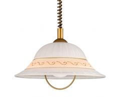 Helios Leuchten 209009 Landhaus LED Pendellampe | Hängelampe Leuchte Esstisch | Pendelleuchte Glas weiss gold | Küchenlampe Landhausstil | Deckenlampe höhenverstellbar 1-flammig