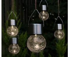 Fachhandel Plus LED Hänge-Solarleuchten 5 Stück Kristallglas Solarlampen hängend Gartenkugel