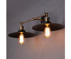 Modernes Wandleuchten Vintage Loft-Wandlampen Antik Deko Wandbeleuchtung Rural Industrial Retro Wandleuchte Doppelköpfige Schwarze Schirmwandleuchte, Lampenschirmdurchmesser 210Mm, Armlänge 420Mm