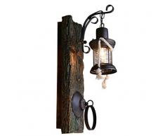 Wandlampe Wandleuchte Shabby Antik Wandleuchten Holz Sockel Schmiedeeisen Lampen-Körper-Glas Schatten, Schwarz, A