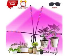 Pflanzenlampe, VAZILLIO 32 COB 64W Pflanzenlicht, Automatische Ein- / Ausschalten Längere Klammer, dickeres Pad, 360 Grad verstellbarer Schwanenhals