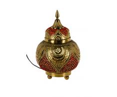 Orientalische Messing Tischlampe Lampe Abidah 28cm in Gold | Marokkanische Tischlampen klein Lampenschirm goldfarben | kleine Nachttischlampe modern für Vintage Retro & Landhaus Stil Design