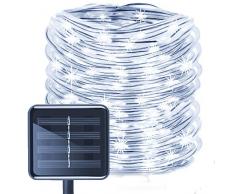 12M 100 LED 2 Modi Solar Lichtschlauch, Garten Dekoration im Freien wasserdichte Kupferdraht Schnur Weihnachtslampe Hochzeit Party Baum Weihnachten Dekoration Xmas (Weiß, 2 FK)