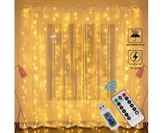 LED Lichtervorhang Warmweiß Innen, Zorara USB Lichterketten Vorhang Wasserfall 3m x 3m 300 LEDs Lichterkettenvorhang 8 Modi IP65 LED Vorhang Lichter für Weihnachten, Außen, Party, Hochzeit usw.