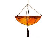 Orientalische Lampe Pendelleuchte Hängeleuchte Kadaj Orange 45cm Groß | Marokkanische Lederlampe Hennalampe Leuchte mit Henna | Orient Lampen für Wohnzimmer Küche oder Hängend über den Esstisch
