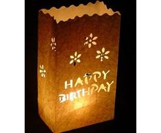 Lichttüten Happy Birthday weiss aus Pergamentpapier 10 Stk.