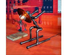 Lqdpdd Vintage Roboter Tischlampe, Schmiedeeisen Wasserrohr Industrie Schreibtischlampe Dimmbare Augenschutz-Nachttischlampe Bar Cafe Dekorative Lichter, Ohne Glühbirne