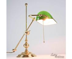 Bankerlampe Gold 24 Karat Echt-Messing Glasschirm Grün Jugendstil Handarbeit Zugschalter E27 Schreibtischlampe