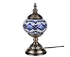 Orientalische Marokkanische Lampe Mosaik Glaslampe Vintage für Schlafzimmer Nachttischlampe Bronze Basis (Blau)