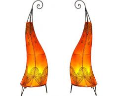 2er SET Orientalische Tischlampe Arif 70cm Lederlampe Hennalampe Lampe | Marokkanische kleine Nachttischlampe aus Metall Lampenschirm aus Leder | Zwei Tischlampen Farbe Orange
