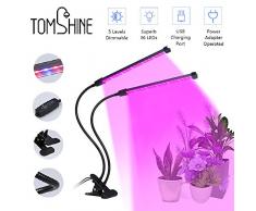 LED Pflanzenlampe, Tomshine 36 LED 18W Pflanzenleuchte Grow Light Lampe, Vollspektrum 3 Timer Funktion 3H/9H/12H, 5 Dimmbare Helligkeiten, einstellbar Doppelkopf Wachtumslampe für Pflanzen Wachstum