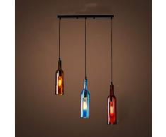 Dekoration Farbig Glas klar Pendelleuchte Industrial Wind Hängelampe Pendellampe Hängeleuchte Bunt Wein Flasche Lampenschirm Retro Anhänger Leuchter Lampe Kronleuchter E27 Glühbirne (Gerade 3)