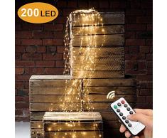 Sporgo Led Lichterbündel,2M 200 LED Wasserdichte Dekorative Wasserfall-String-Leuchten,8 Lichtmodi Led Lichterbündel mit Fernbedienung Für Outdoor,Garten,Party,Hochzeit,Weihnachtsbaum