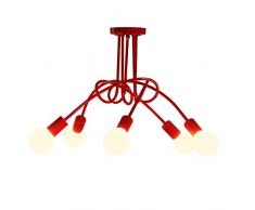iDEGU 5 Lampen, modern, Vintage, Kronleuchter, Deckenleuchte, E27, Retro, für Wohnzimmer, Esszimmer, Schlafzimmer, Hotel, Innendekoration, 70 cm, Metall, rot 60.00W 220.00V