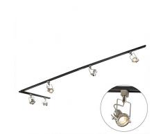 QAZQA Modern Schienensystem/Spotlight/Deckenspot/Deckenstrahler/Strahler mit 5-flammig Spot/Spotlight/Deckenspot/Deckenstrahler/Strahler/Lampe/Leuchtes 1-phasig schwarz mit Stahl /