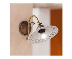 Wandleuchter wandlampe in messing und schirm aus keramik dekoriert im vintage-stil – Ø 21 cm - Bianco (nessun decoro)