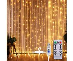 SUNNEST LED Lichterketten Lichtervorhang 300 LEDs USB Vorhanglichter String Light 8 Modi mit Fernbedienung Timer IP68 für Deko Innenbeleuchtung Warmweiß