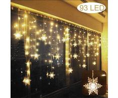 LED Lichtervorhang Lichter, LED Lichterkette, Weihnachtsbeleuchtung, 93er LED Lichtervorhang Lang Schneeflocke LED String Licht, Innen/Außen Weihnachtsdeko Deko Christmas 3.5 x 0.8 m