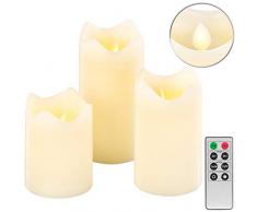 Britesta Flackerkerze: 3er-Set dimmbare LED-Echtwachskerzen, bewegliche Flamme, Fernbedienung (LED Kerze Timer)