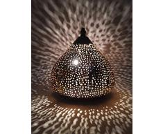 Orientalische kleine Tischlampe Lampe Roya 23cm Silber | Marokkanische Tischlampen klein aus Metall, Lampenschirm silberfarben | Nachttischlampe modern, für Vintage, Retro & Landhaus Stil Design