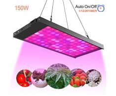 Koopower 150W 98 LED Pflanzenlampe, Timer Fernbedienung 3 Modi Vollspektrum Grow Light Pflanzenlicht, Grow Lamp für Zimmerpflanzen Blumen und Gemüse tageslicht-schwarz