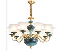 Antik Klassisch Kronleuchter, 100% Messing Deckenleuchte Keramik Glas Pendelleuchte Wohnzimmer Schlafzimmer Restaurant-8 Lichter, 10 Lichter