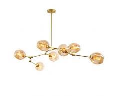 CCSUN Nordische Glaskugel Sputnik Kronleuchter, Antiquität Verzweigung Pendelleuchte Globus Einstellbar Hand Blasen Glasschirm E27 Eisen Antiquität Kronleuchter-amber 7-flammig