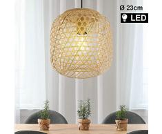 Bambus Decken Hänge Leuchte Wohn Zimmer Filament Geflecht Pendel Lampe im Set inkl. LED Leuchtmittel