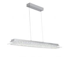 LED Pendelleuchte Kristall Metall Nickel -Pendellampe Längliche höhenverstellbare 24W Zimmerlampe für Esszimmer - Wohnzimmer - Schlafzimmer, 90 x 20 x 150 cm