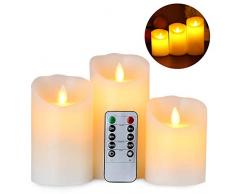 Gr4tec 3er Set Flammenlose LED Kerzen Echtwachskerze mit beweglicher Flamme Timerfunktion mit Fernbedienung Elektrische Batteriebetriebene Kerze Lampe Schlafzimmer Geburtstags 10cm 12,5cm 15cm Hoch