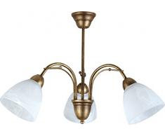 Leuchtstarke Deckenleuchte (B63cm, Jugendstil, in Braun, Weiß, weite Schirmform, Metallverzierungen, 3-flammig) Küchenlampe Jugendstillampe Innenlampe Flurlampe Deckenlampe