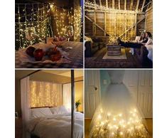 LED Lichterkette Solar Lichtervorhang 3x3m mit 300 LEDs 8 Beleuchtungsmodi für Zimmer Deko Weihnachten Hochzeit, warmweiß