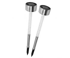 Eaxus Gartendekoration LED Solar Gartenleuchte mit RGB Farbwechsel und Erdspieß, 2-er Set, silber