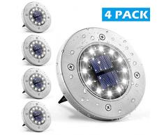 GIGALUMI Solar Bodenleuchte 12 LEDs 4 Stück Solarleuchten Weiß Gartenleuchten Edelstahl Wasserdicht für außen, Garten, Terrasse, Rasen, Hof, Gehweg