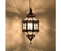 Orientalische Pendelleuchte Marokkanische Lampe Trombia Biban Weiß H 50 cm aus Metall & Reliefglas | Kunsthandwerk aus Marrakesch wie aus 1001 Nacht | L1234