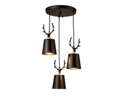 Kronleuchter Modern Kreative, Metall Lampenschirm und Schmiedeeisen Geweih Design Pendelleuchte, Minimalistischen Weihnachten Dekoration Beleuchtung, 3-Flammig Kinderzimmer Leuchte, E27-Fassung, B