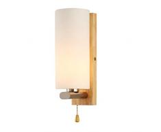 Modern Jugendstil Stil Art-feste Hölzerne Wandleuchte mit Zugschalter Rund Glas Lampenschirm Wand Lampe Wandstrahler Schlafzimmer Diele Flur Badezimmer Lampe mit Power Pull Switch E27 Sockel Wandlampe