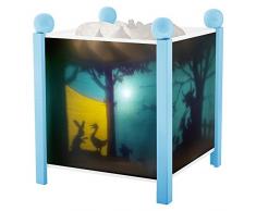 Trousselier - Schattenspiel - Nachtlicht - Magische Laterne - Ideales Geburtsgeschenk - Farbe Holz blau - animierte Bilder - beruhigendes Licht - 12V 10W Glühbirne inklusive - EU Stecker
