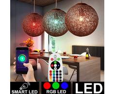 LED Decken Pendel Leuchte Rattan Geflecht Kugel braun Wohn Ess Zimmer Beleuchtung Hänge Lampe