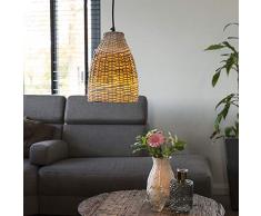 QAZQA Landhaus/Vintage/Rustikal Ländliche Pendelleuchte/Pendellampe/Hängelampe/Lampe/Leuchte 20 cm Rattan und weiß mit Eisendetails - Rattan gebürstet/Innenbeleuchtung/Wohnzimmerlampe
