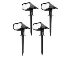 Mpow 4 Stück 12 LED Solarstrahler Solarleuchten, Solarlampe Außen Wandleuchte, Helle Garten Solar Licht, 2 Beleuchtungsmodi, Pfostenlichter Wasserdicht, Sicherheitsbeleuchtung, Gartenleuchten für Hof